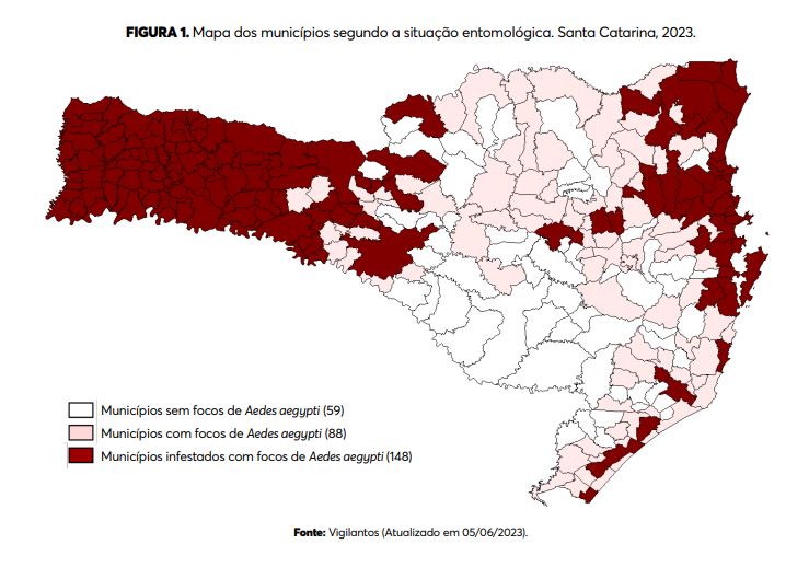 Quanto mais escuro o tom na imagem, maior o n&uacute;mero de focos do mosquito da dengue na regi&atilde;o – Foto: Reprodu&ccedil;&atilde;o/Dive/ND