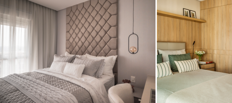 Escolher tecidos gostosos &eacute; um passo fundamental na composi&ccedil;&atilde;o dos dormit&oacute;rios – Foto: Henrique Ribeiro (1) e Eduardo Pozella (2)/Divulga&ccedil;&atilde;o/ND