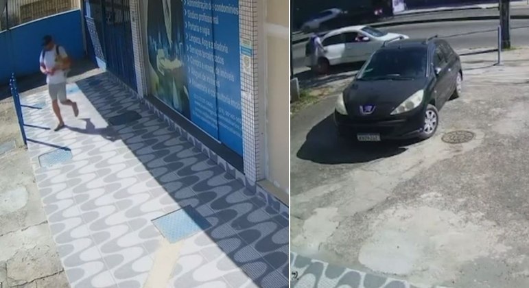 In the pictures, Bruno leaves the building and then gets into the car - Photo: Reproduction / RecordTV