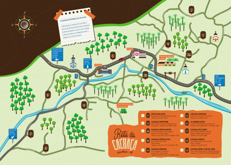 Mapa da "Rota da Cachaça", em Luiz Alves 