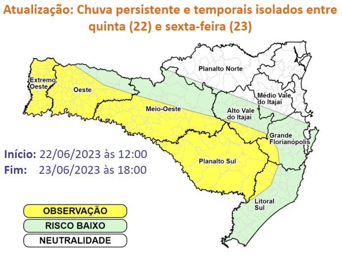 De acordo com o alerta, a regi&atilde;o Centro-Sul do Estado deve receber os maiores volumes de chuva, os quais devem ficar entre 60 e 80 mm nesse per&iacute;odo. – Foto: Defesa Civil/Divulga&ccedil;&atilde;o/ND