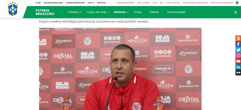 Herc&iacute;lio Luz, de Raul Cabral, &eacute; destaque no site da CBF como l&iacute;der no Grupo 8 da S&eacute;rie D e dono de grande invencibilidade – Foto: CBF/Divulga&ccedil;&atilde;o/ND