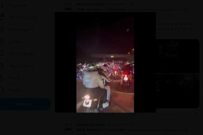 Os motociclistas cometeram infra&ccedil;&otilde;es de tr&acirc;nsito, como andar na contram&atilde;o, passar do sinal vermelho do sem&aacute;foro e pilotar em alta velocidade, informou a prefeitura de Campinas – Foto: Reprodu&ccedil;&atilde;o/ND