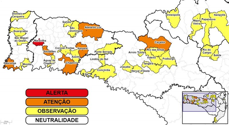 Cidades de Santa Catarina com risco de deslizamentos por causa das chuvas. &#8211; Foto: Defesa Civil/Divulgação/ND