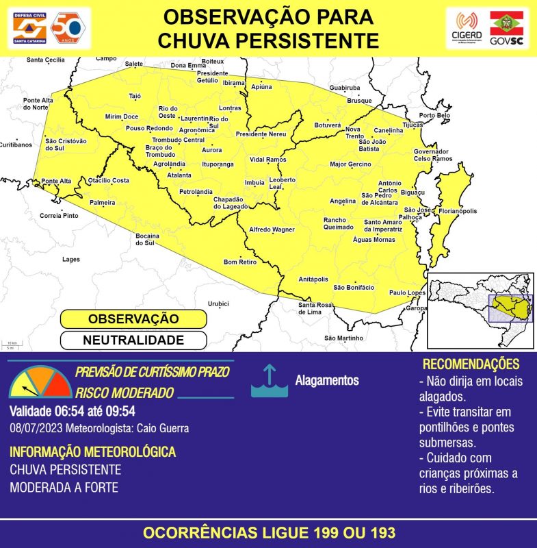 Chuva persistente deve atingir grande parte de Santa Catarina – Foto: DCSC/Divulga&ccedil;&atilde;o/ND