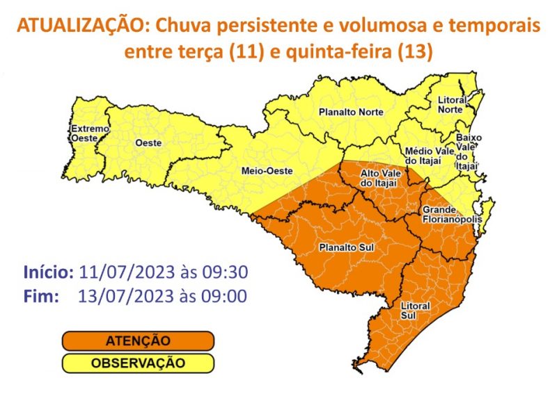Acumulado de chuva deve atingir 150 mm em regi&otilde;es do Sul e Grande Florian&oacute;polis – Foto: DCSC/Divulga&ccedil;&atilde;o/ND