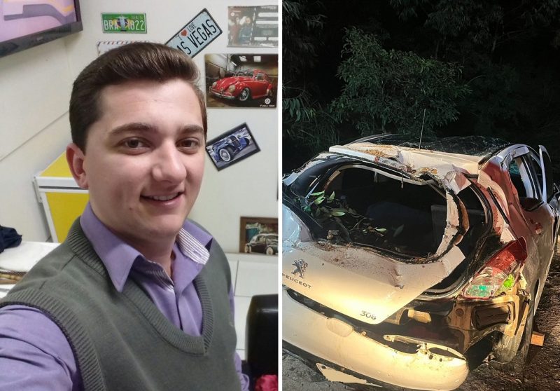 Luis Moacir Adriano, de 28 anos, foi encontrado morto ap&oacute;s carro cair no rio Itaja&iacute; do Sul, no s&aacute;bado (15) – Foto: Redes Sociais e Corpo de Bombeiros/Divulga&ccedil;&atilde;o/ND