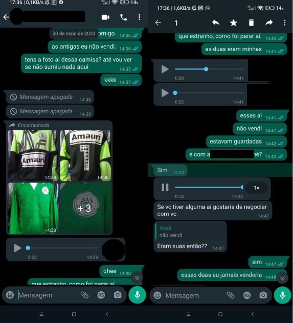 Conversa com o amigo que avisou J&uacute;lio da venda das camisas na web – Foto: Reprodu&ccedil;&atilde;o/Internet/ND