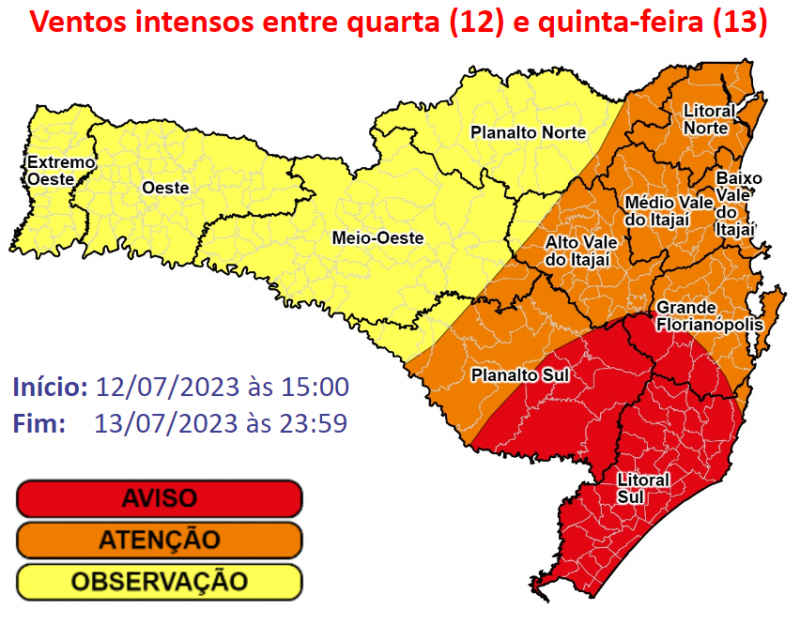 Sul do Estado tem alerta vermelho para ventos intensos &#8211; Foto: DCSC/Divulgação/ND