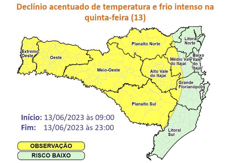 Massa de ar frio provoca declínio de temperaturas no Estadp &#8211; Foto: DCSC/Divulgação/ND