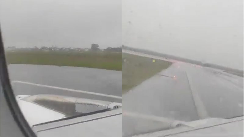 Momento em que avião derrapa durante a aterrissagem no Aeroporto de Florianópolis