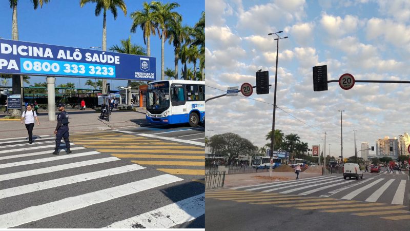 Semáforos em frente ao Terminal de Integração do Centro amanheceram inoperantes na manhã desta segunda-feira