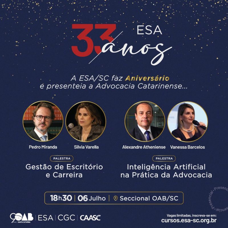 Convite para a solenidade de 33 anos da ESA – Foto: OAB-SC