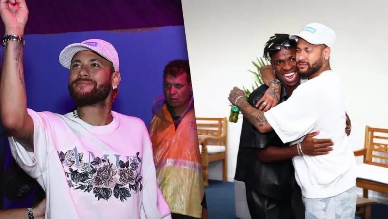 Neymar chega a evento e encontra com Vinícius Jr