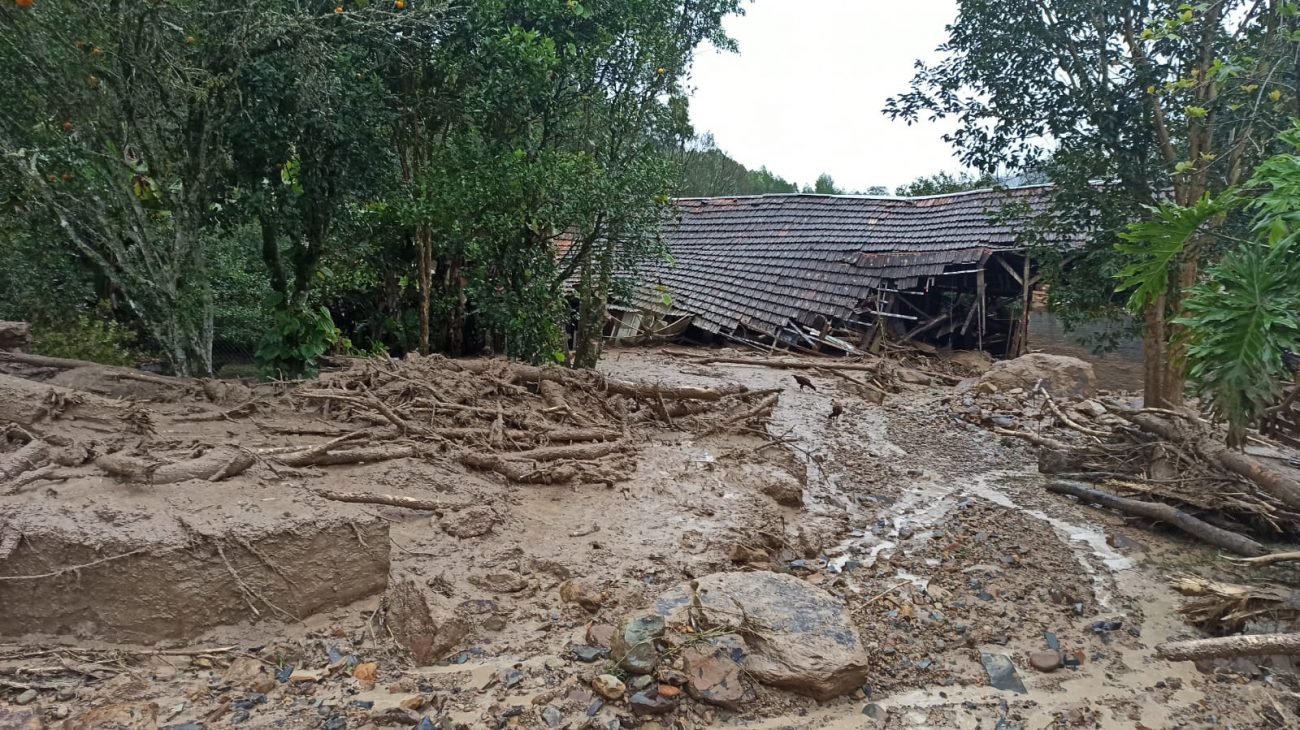 Água arrastou árvores e causou estragos em propriedade no Alto Vale do Itajaí - Corpo de Bombeiros Militar/Reprodução/ND