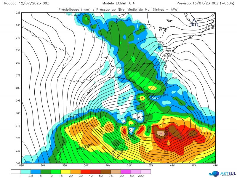 Dia mais intenso do ciclone extratropical em Itaja&iacute; ser&aacute; na quinta-feira (13) – Foto: met sul/Reprodu&ccedil;&atilde;o