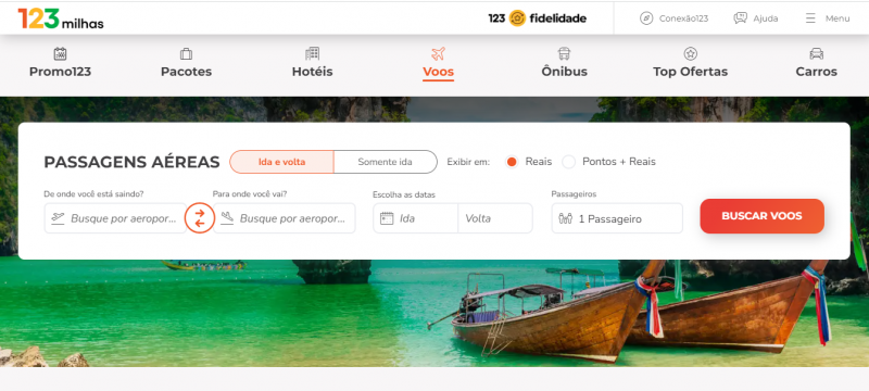 123 milhas foto mostra site do 123 milhas