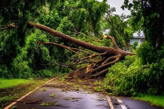 A mulher alega que não estava em casa na hora da queda e que a árvore caiu devido às chuvas 