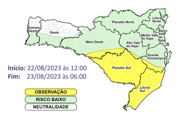 Alerta meteorol&oacute;gico da Defesa Civil aponta temporais entre a tarde de ter&ccedil;a-feira e a madrugada de quarta. – Foto: Defesa Civil/Divulga&ccedil;&atilde;o/ND