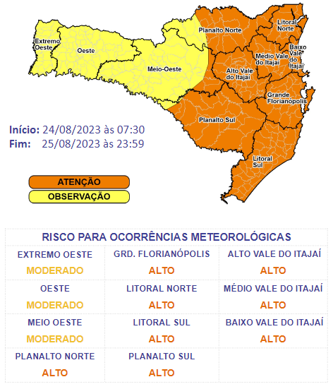 A chuva e os temporais, que j&aacute; come&ccedil;aram na madrugada desta quarta e se mant&eacute;m at&eacute; a sexta-feira. – Foto: Defesa Civil/Divulga&ccedil;&atilde;o/ND