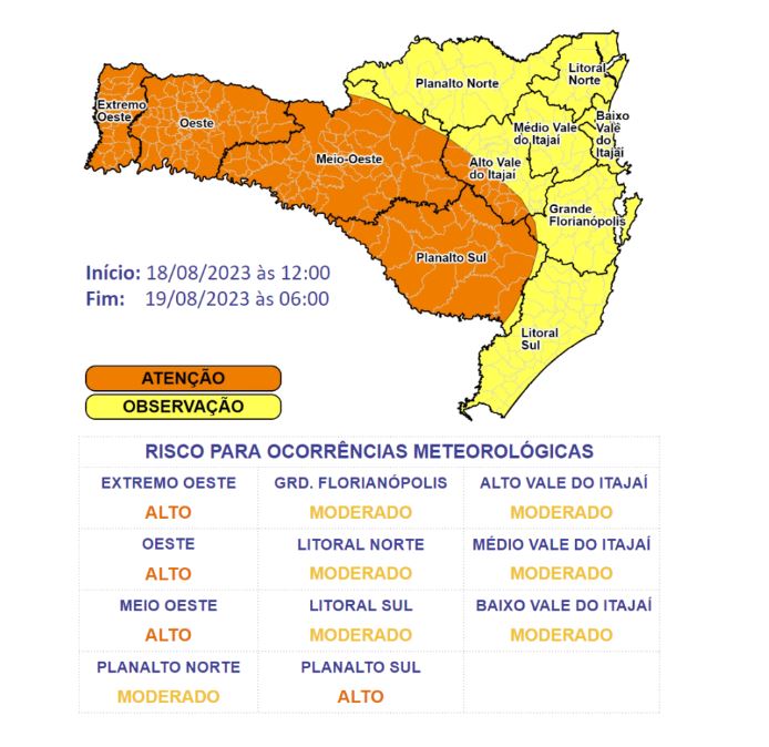 Alerta para tempestades em Santa Catarina 