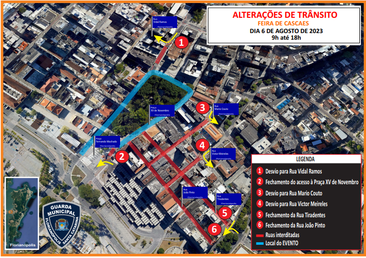 Altera&ccedil;&otilde;es no tr&acirc;nsito no entorno da Pra&ccedil;a XV para a 10&ordf; edi&ccedil;&atilde;o da Feira de Cascaes – Foto: GMF/Divulga&ccedil;&atilde;o/ND