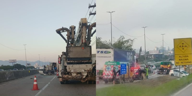 Tr&acirc;nsito complicado no sentido Sul da Br-101, na Grande Florian&oacute;polis. – Foto: GMF/Divulga&ccedil;&atilde;o/ND