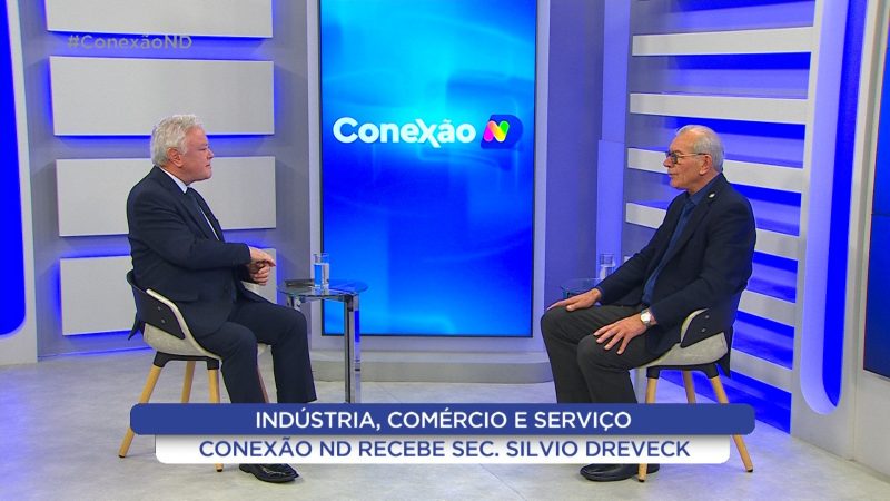 Paulo Alceu recebe o secret&aacute;rio da Ind&uacute;stria, do Com&eacute;rcio e do Servi&ccedil;o de Santa Catarina, Silvio Dreveck – Foto: Conex&atilde;o ND – NDTV