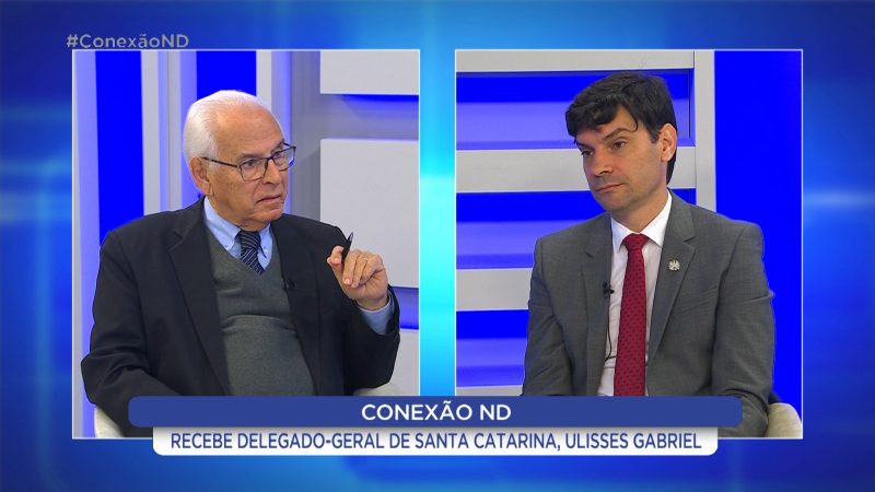 Moacir Pereira conversa com delegado-geral da Pol&iacute;cia Civil de Santa Catarina no Conex&atilde;o ND desta segunda-feira – Foto: Conex&atilde;o ND – NDTV
