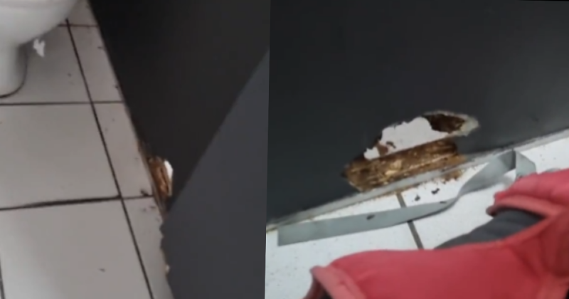 Estudante denunciou a presença de um buraco e um indivíduo com um espelho observando por baixo da divisória no terminal, o vídeo foi publicado no Twitter