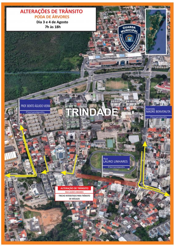 Altera&ccedil;&otilde;es no tr&acirc;nsito na rua Lauro Linhares, no bairro Trindade, em Florian&oacute;polis. – Foto: GMF/Divulga&ccedil;&atilde;o/ND
