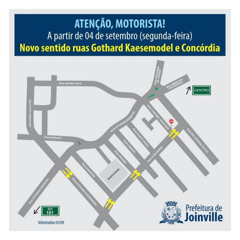Tr&acirc;nsito na via passar&aacute; a ser m&atilde;o &uacute;nica – Foto: Prefeitura de Joinville/Divulga&ccedil;&atilde;o/ND