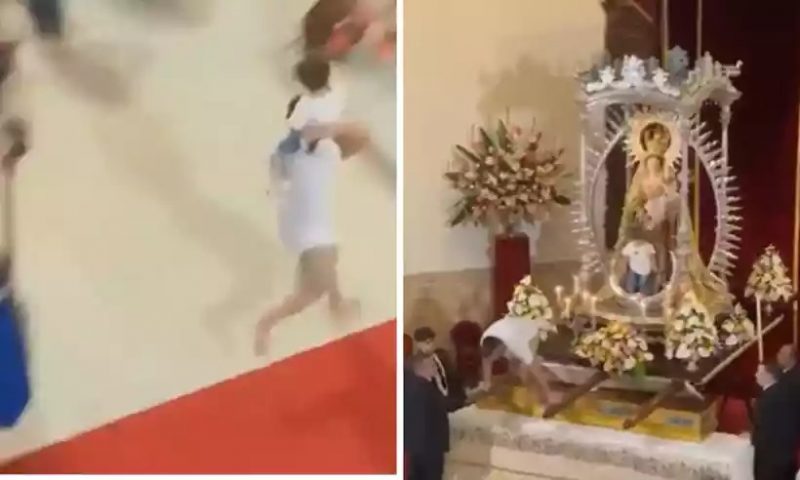 A missa foi interrompida pelo homem correndo pela igreja 