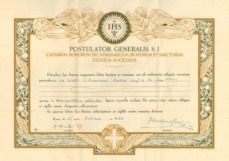Certificado de autenticidade – Foto: Diocese de Joinville/Divulga&ccedil;&atilde;o