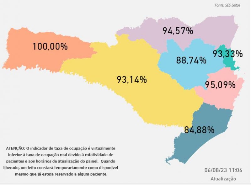 Imagem mostra taxa de ocupação de leitos em Santa Catarina – Foto: Reprodução/SES/ND
