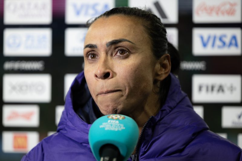 Marta visivelmente emocionada ap&oacute;s a elimina&ccedil;&atilde;o do Brasil – Foto: Thais Magalh&atilde;es/CBF/ND