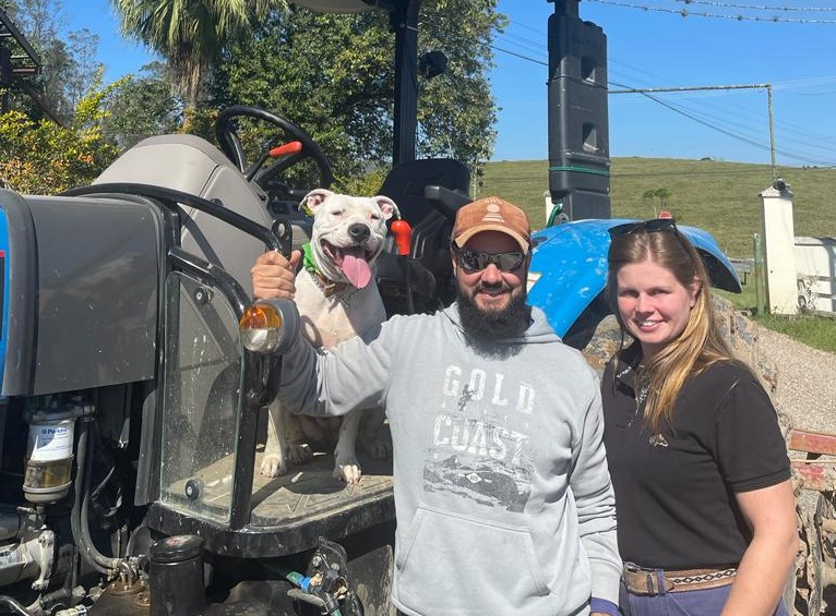 Pitbull que protagonizou fato inusitado em SC adora andar de trator e fazer brincadeiras ao ar livre – Foto: Melissa Juliete Meisen/Arquivo Pessoal/Divulga&ccedil;&atilde;o/ND