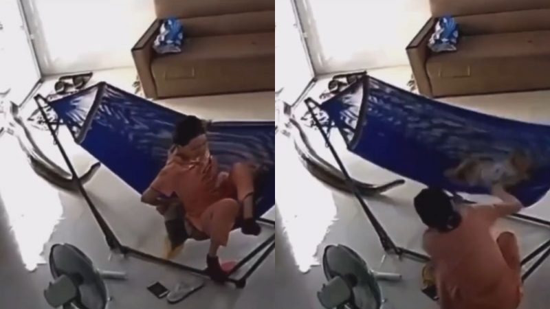 Cobra chega de mansinho e dá susto em mãe cuidando de filho