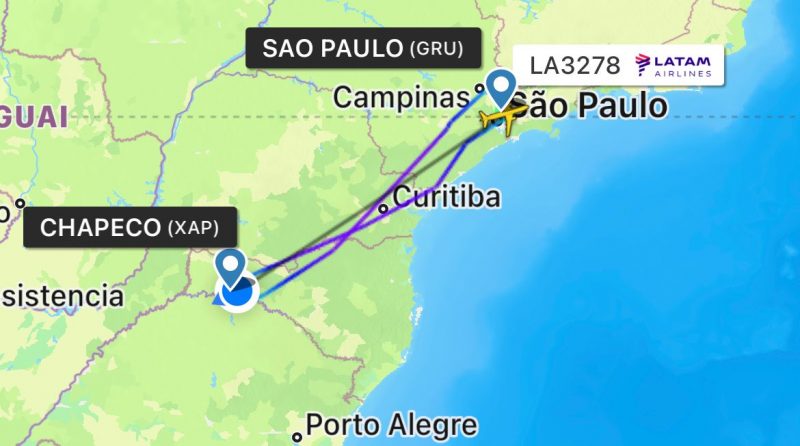 Avião não conseguiu pousar em Chapecó por causa do vento forte 