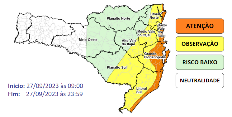 Rajadas de ventos que podem superar os 100 km/h nas áreas costeiras de Santa Catarina. &#8211; Foto: Defesa Civil/Divulgação/ND