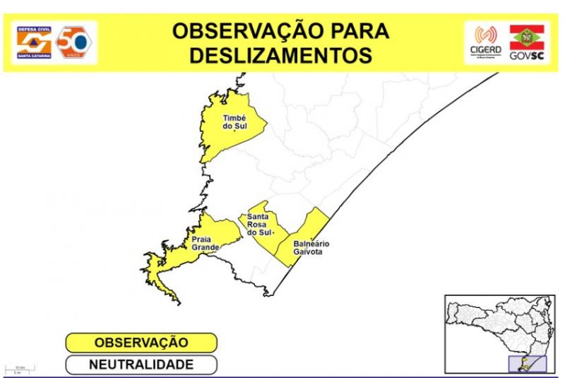 Chuvas devem causar deslizamentos nas cidades do mapa 