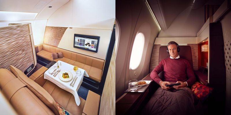 O itiner&aacute;rio conta com card&aacute;pio exclusivo, al&eacute;m de proporcionar aos passageiros a possibilidade de ficarem em uma su&iacute;te exclusiva e privativa, com banheiro e cama de casal. – Foto: Etihad Airways/Divulga&ccedil;&atilde;o/ND