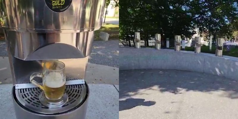 Fonte em pra&ccedil;a da Eslov&ecirc;nia com cerveja. – Foto: Redes Sociais/Reprodu&ccedil;&atilde;o/ND