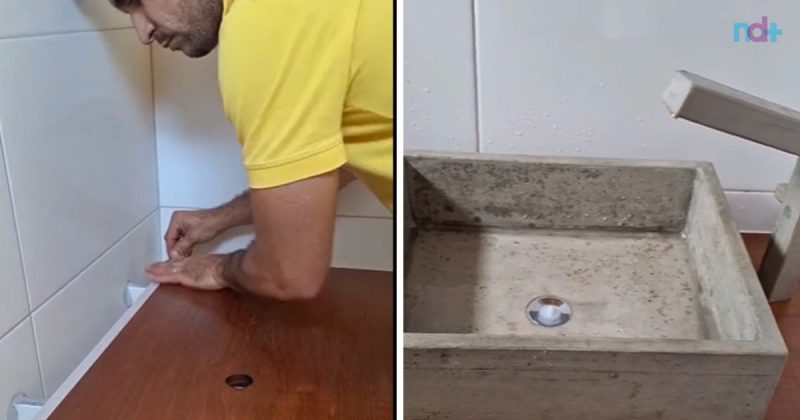 Pedreiro ensina cuba de móveis rústicos com madeira e concreto