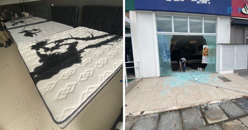 Após ameaça, todos os colchões foram manchados com óleo queimado