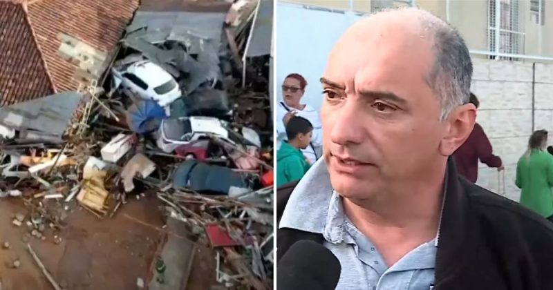 L&iacute;der comunit&aacute;rio fala sobre servi&ccedil;o de acolhimento a fam&iacute;lias afetadas por rompimento de reservat&oacute;rio de 2 mil metros c&uacute;bicos em bairro de Florian&oacute;polis, nesta quarta-feira (6) – Foto: Reprodu&ccedil;&atilde;o/NDTV