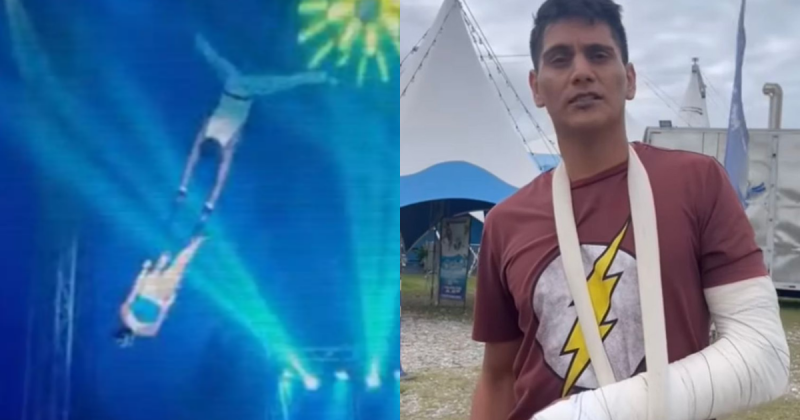 Artista de circo que caiu durante apresentação aparece em vídeo para tranquilizar população - Foto: Reprodução/ND