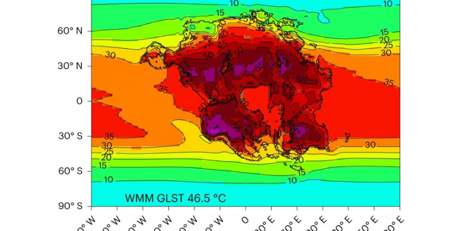 The projection cites “infernal heat” as the reason for the annihilation of humans