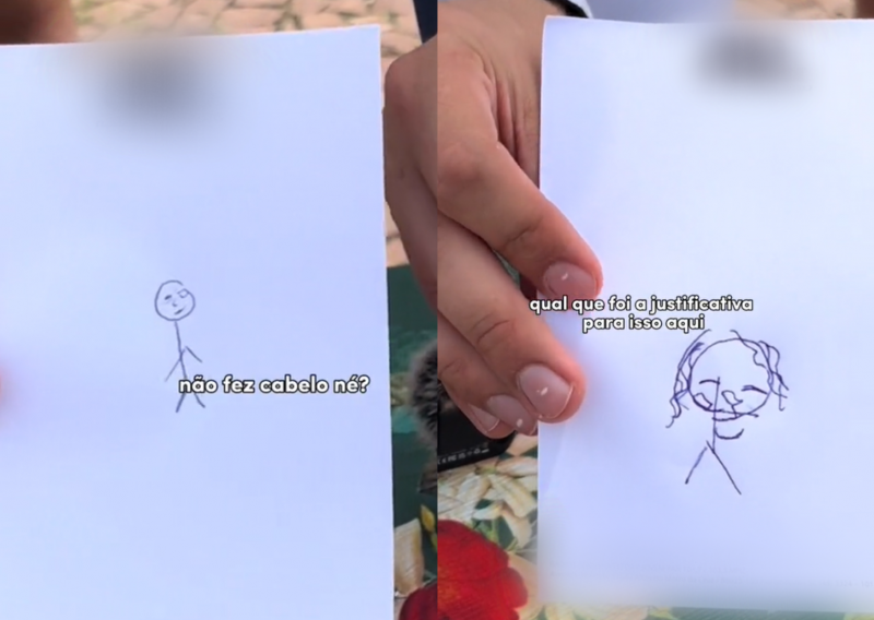 Casal desenhou um ao outro antes de tirar a venda – Foto: @dudugodinho/TikTok/Reprodu&ccedil;&atilde;o/ND