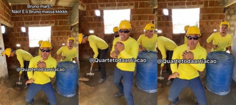 Pedreiros se apresentam com o grupo "Bruno Massa" 